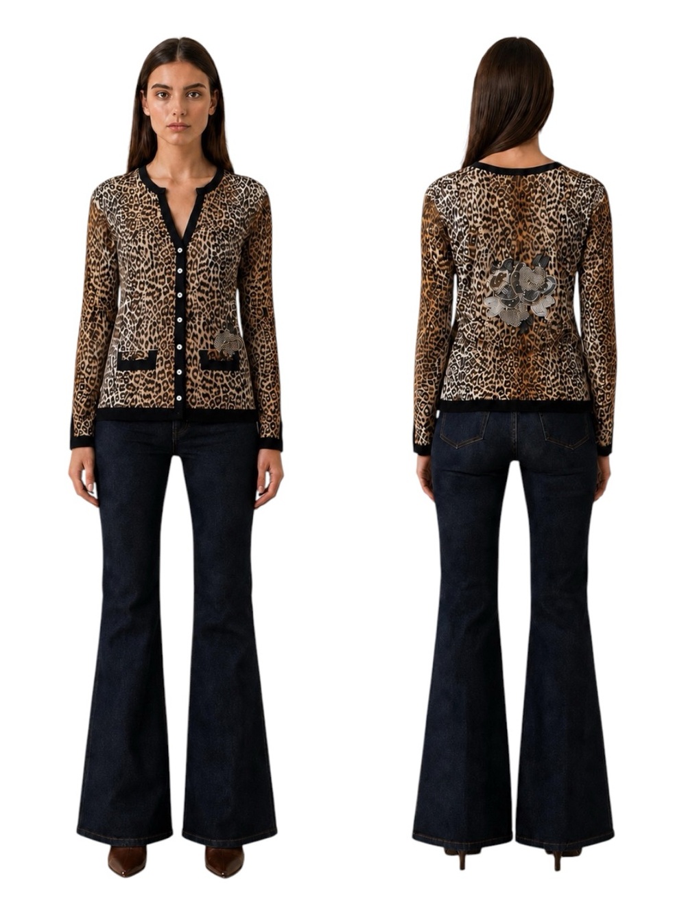 Charlotte Tarantola Silk Leopard Print Beaded Cardigan | Statement Glam Medium